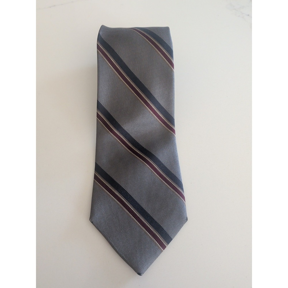 MARIANO RUBINACCI Mens 100% Silk Necktie ITALY Designer Repp Burgundy/Navy EUC